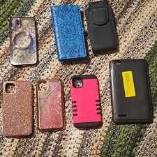 Lot of 7 Cell Phone Cases 1 Tablet Case Glitter Clear Wallet Kickstand