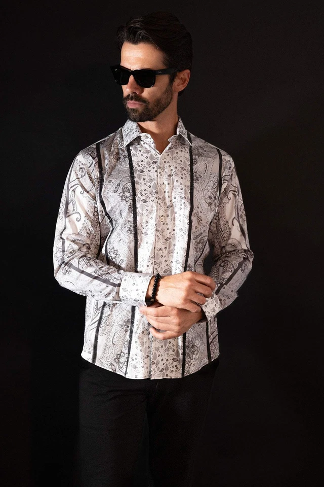 Barabas Men's Rhinestone Eagle Long Sleeve Shirts 4SPR01 - Image 4 of 4