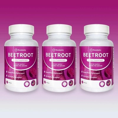 3pack Rosabella Organic Beet Root 60 Capsules Natural Energy Boost BloodPressure