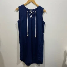 Chelsea & Theodore Navy Blue Sleeveless Lace Up Tunic Dress - M