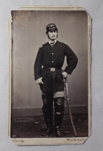 Signed Union Civil War Soldier CDV With Sword and 3 Cent Stamp