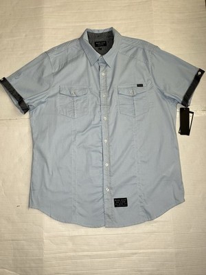 Marc Ecko Cut & Sew Men's XL Light Blue Stretch Cotton Button-Up Short Sleeve