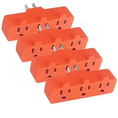 4 Pack Commercial Electric Heavy-Duty Grounded Triple Tap Adapter Plug-in Design