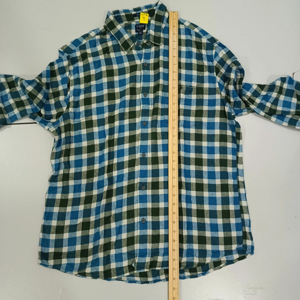 J CREW Plaid Shirt Men Button Up Shirt Long Sleeve Flannel Blue Green Size 2XL - Image 4 of 4