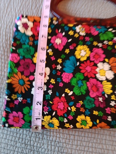 Vtg Lady's Pride Retro Mod 1960's Satin Floral Foldable Tote Purse Lucite Handle - Picture 13 of 18