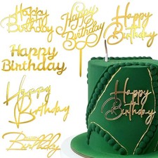 Happy Birthday Cake Toppers Mirror Acrylic Cake Topper Side Cake Decorations ...