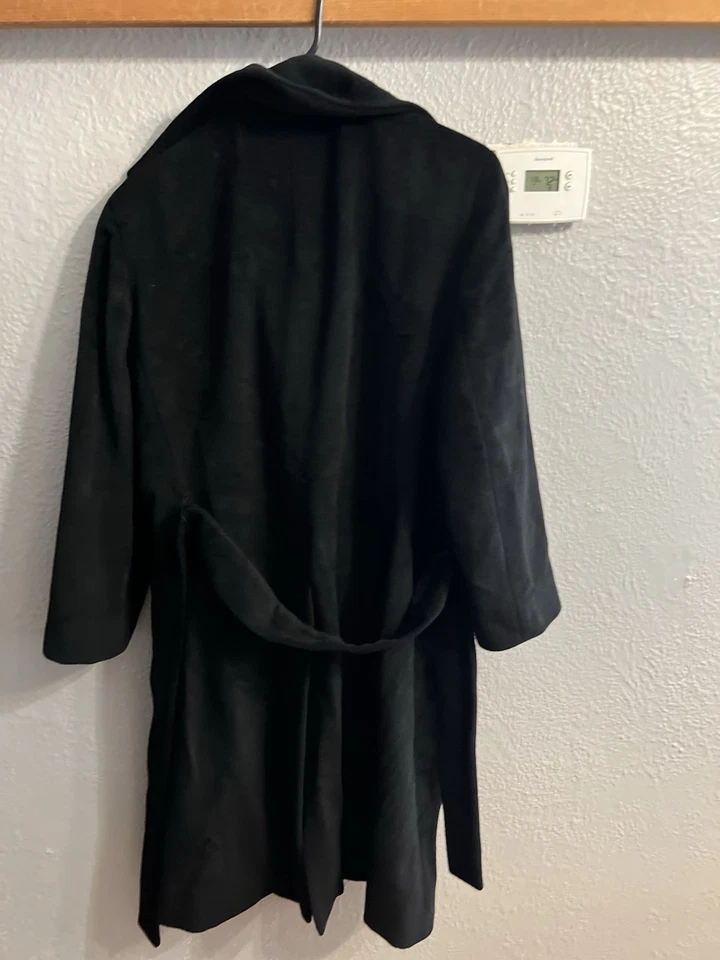 Calvin Klein Black Long Angora Wool Coat Size 14 Overcoat Womens - Image 4 of 4