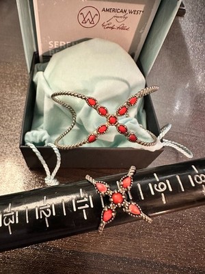 Vintage Carolyn Pollack Red Coral Cuff Bracelet & Size 10 Coral Ring SS 925