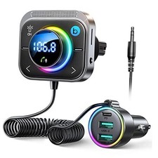 96W FM Transmitter Bluetooth 6.0 Car Adapter Aux with 3 Charging Black