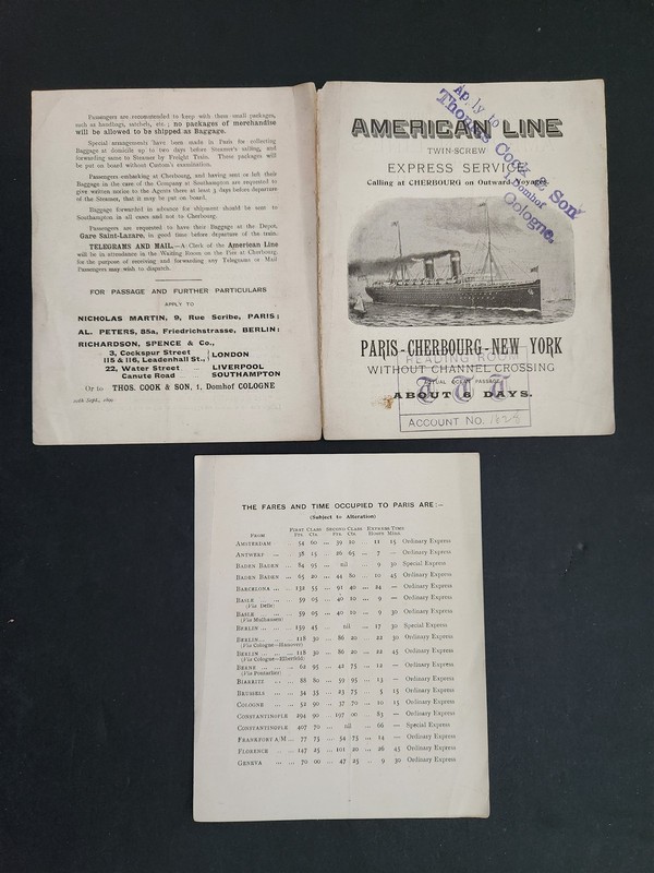 1899 antique AMERICAN LINE PARIS-CHERBOURG NEW YORK ocean travel guide
