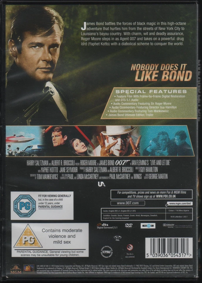 Live And Let Die (1973) (DVD 2012) Roger Moore Yaphet Kotto Jane Seymour - Image 2 of 3