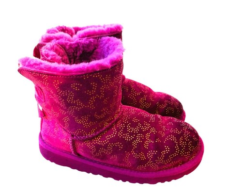 UGG Mini Bow Kids Quilted Ankle Boots Size 2 Pink Gold Sheerling Lining Winter - Bild 3 von 12
