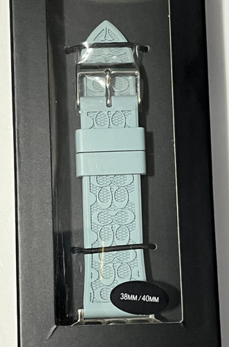 Coach Soft Blue Embossed Logo Rubber Apple Watch Strap Band 38mm/40mm - Picture 6 of 7