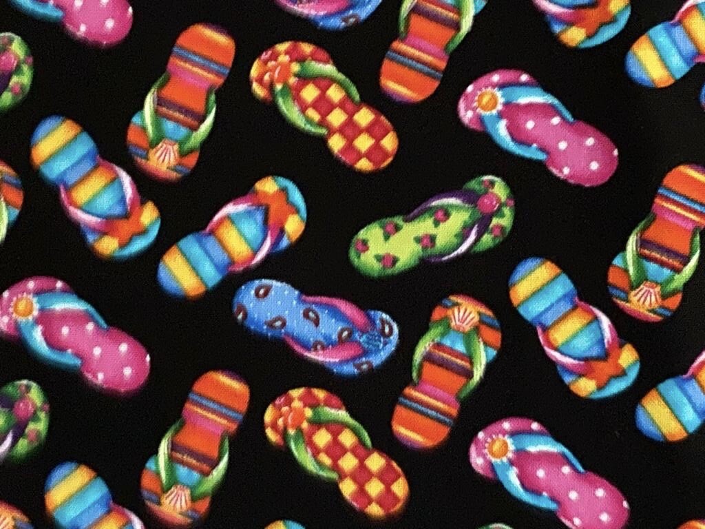 Summer Flip Flops Sandals Fancy Multicolor Cotton Face Craft Mask Fabric 18”X18”-image