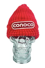 Vintage 80’s Conoco Patch Red Knit Beanie Stocking Hat Cap Oil Advertisement