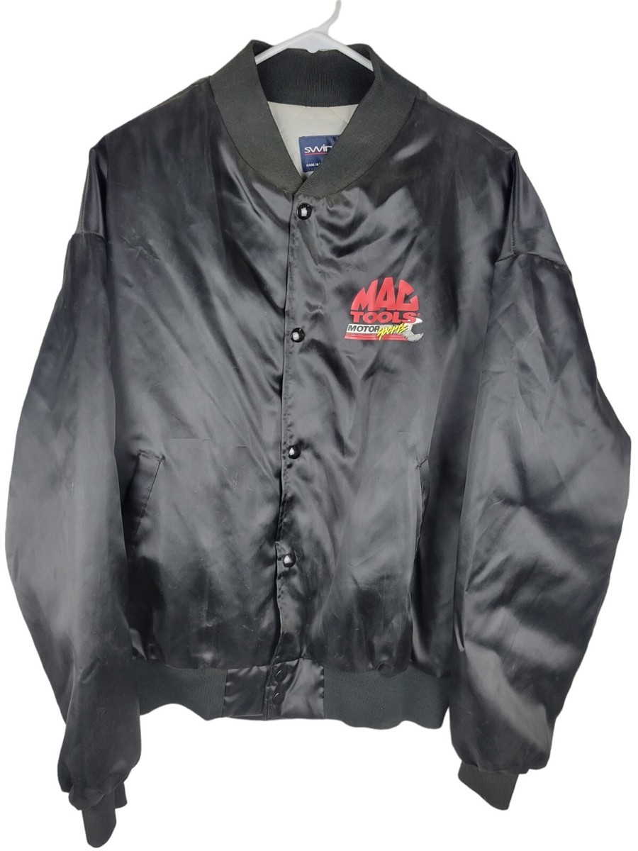 Black Jacket Nylon Mac Tools Motor Sports Size L Large Vtg Swingster *See Pics View 2