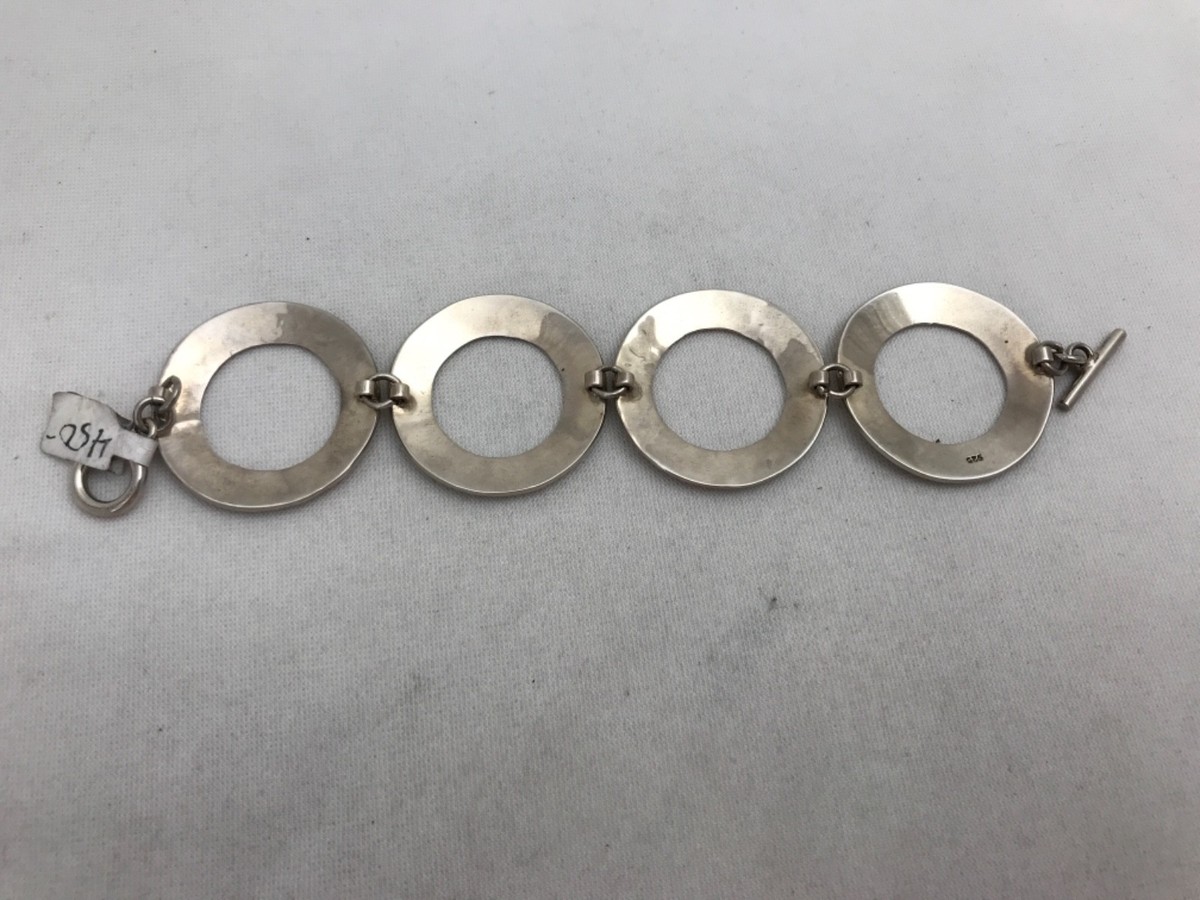 925 Sterling Silver Large Hammered Open Circle Link Toggle Bracelet 7.5” Textured circle link bracelet - Orbit – hartleystudio main image 4