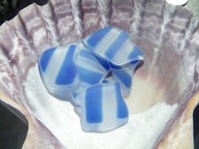 Sea Glass, Set of Cobalt Blue Cut to Clear Stripe