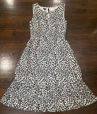 Talbots Leopard Print Fit  Flare Sleeveless Midi Dress Women's 4 Keyhole Lined