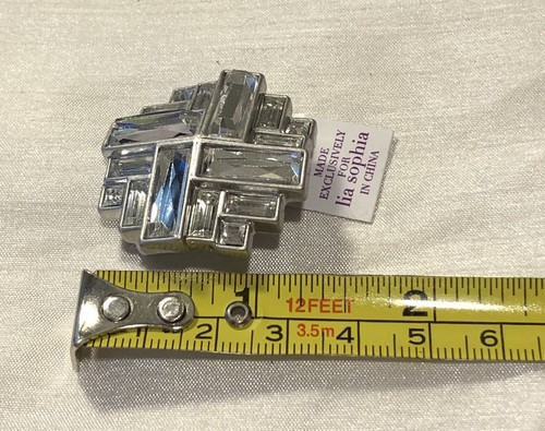 Lia Sophia Superluxe Baguette Brooch Pendant Matte Silver Tone Signed Crystal - Picture 8 of 9