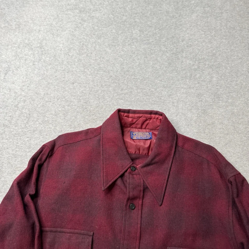 Vintage Pendleton Shirt Mens 16.5 Red Tartan Plaid Flannel 100% Virgin Wool 80s - Image 3 of 4