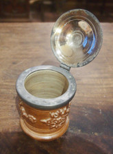 TRÈS BEAU POT A TABAC  EN GRES  ET ÉTAIN   avec son couvercle en etain