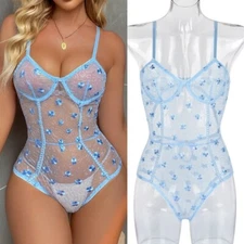 Women Sexy Lace V Neck Babydoll Nightgown Lingerie Teddy Bodysuit Sleepwear US