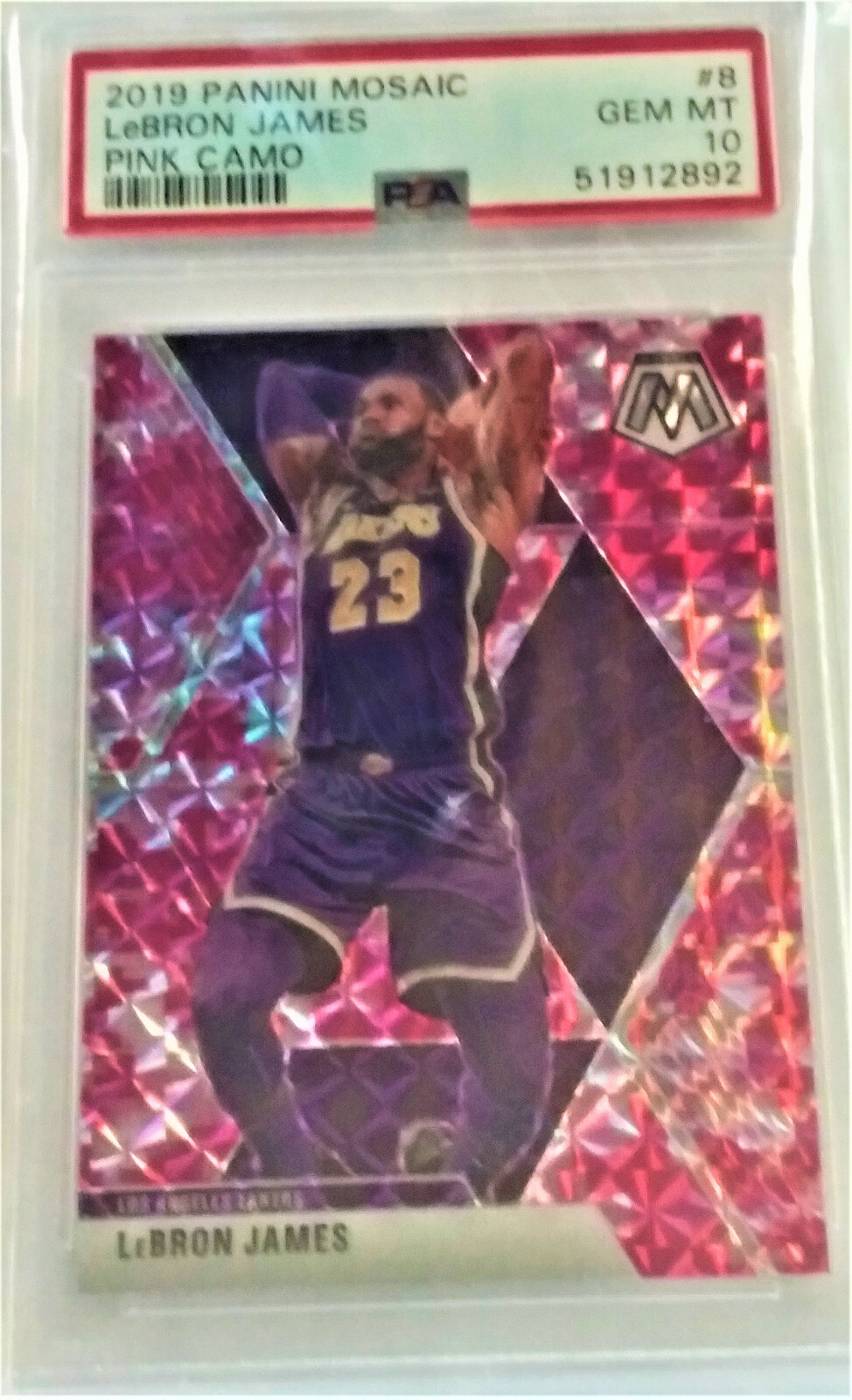 LeBRON JAMES 2019-20 PANINI MOSAIC "PINK CAMO" #8 - PSA GEM MINT 10