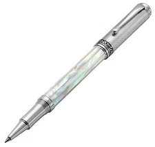 Xezo Maestro Oceanic White MOP Rollerball Pen, Fine Tip. Chrome Plated. Handmade