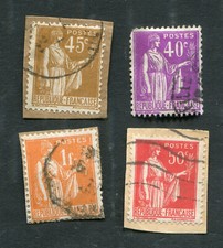 4 Timbres FRANCE oblitérés YT n° 281 + 282 + 283 + 286  - Type PAIX - 1932/33