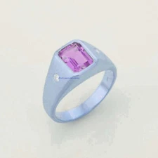 Natural Amethyst & CZ Gemstones 925 Sterling Silver  Men's Ring #C233