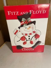 (1b) Fitz & Floyd Cheers Snowman Chip & Dip Serving Platter