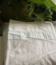 2 Sferra Egyptian Cotton King Pillowcases Solid White W/ Green Band