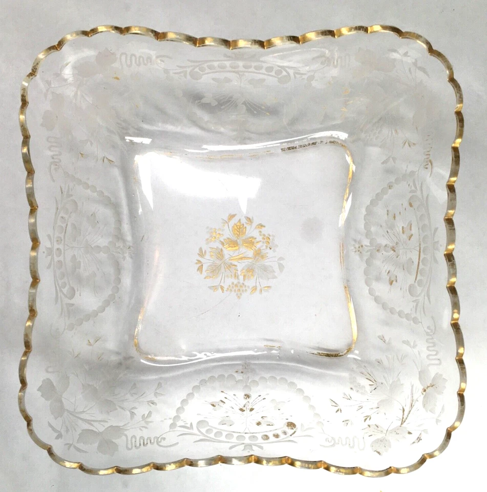 Antique Glass Bowl 19th Century Square Glass Bowl Scalloped Rim, c.1800s - Image 2 of 4