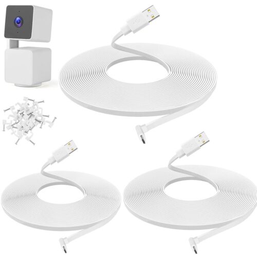3 Pack 20FT USB Extension Cable for WYZE Cam Pan V3 Flat Power Cord