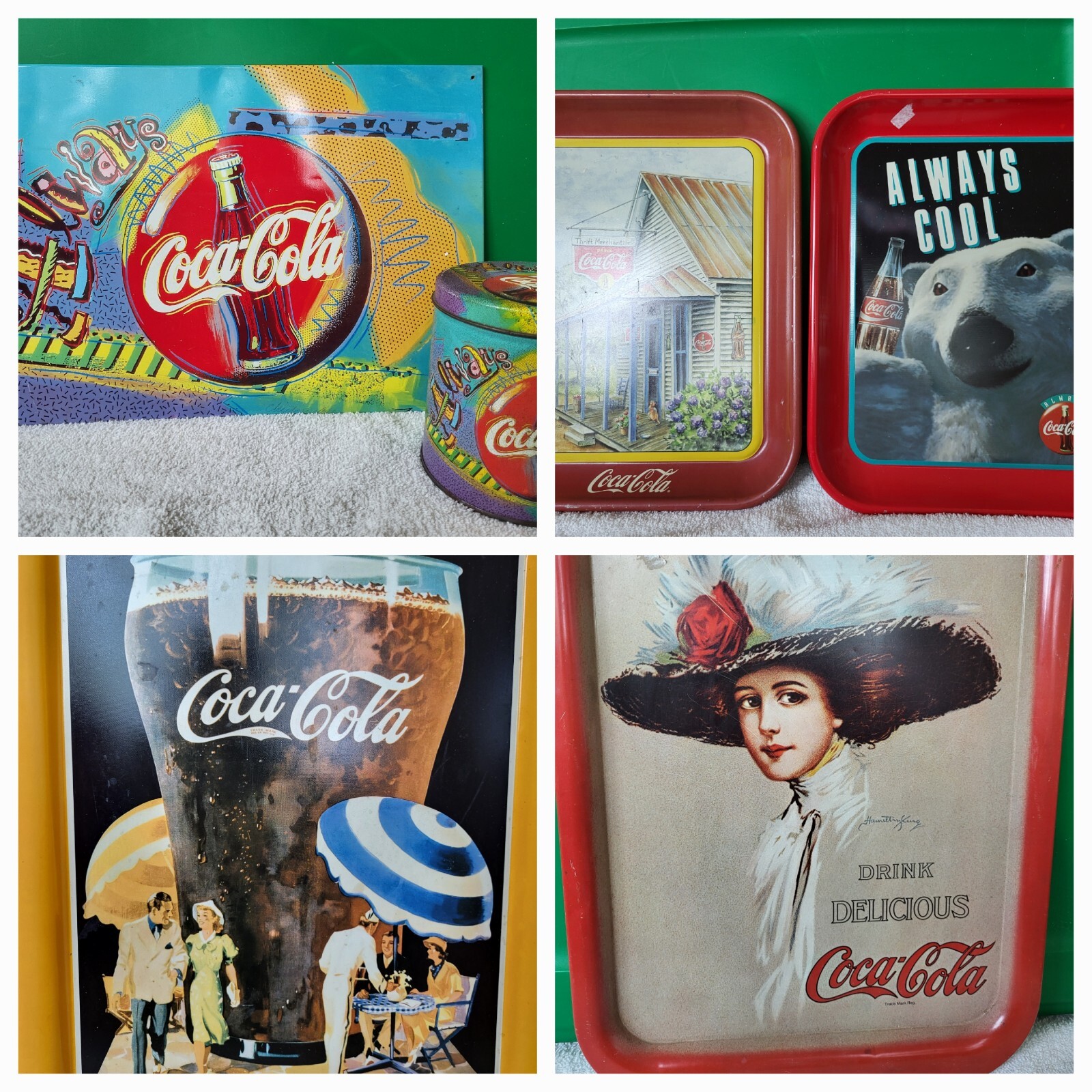 VINTAGE COCA COLA COKE LOT 6 COLLECTIBLE ITEMS, Rare Set Blue Pic/Tin & more