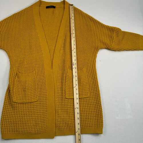 Zesica Open 3/4 Dolman Sleeve Cardigan Womens Size S Waffle Knit Pockets Mustard - Picture 7 of 9