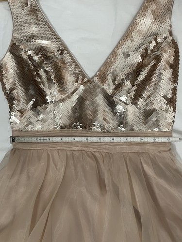 Lypsy Y2K Champagne Colour Baby Doll Dress, Sequin Bodice/Chiffon Skirt Size 8 - Picture 10 of 12