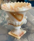 Vintage Akro Agate Glass Vase Marked- NYC Vogue Mercantile Co. USA Orange White