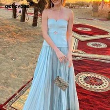 Elegant Off Shoulder Pleated Dress for Women Sleeveless Backless A Line Dresses