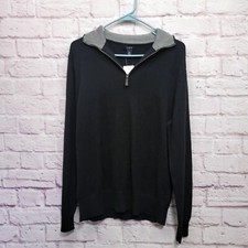 NEW J Crew Black Pullover Sweater Mens M 1/4 Zip 100 Cotton Knit Stretch Comfy