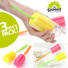 3x Flaschenb&uuml;rste - Praktischer Sp&uuml;lschwamm mit Stiel f&uuml;r Flaschen,Gl&auml;ser,Tassen
