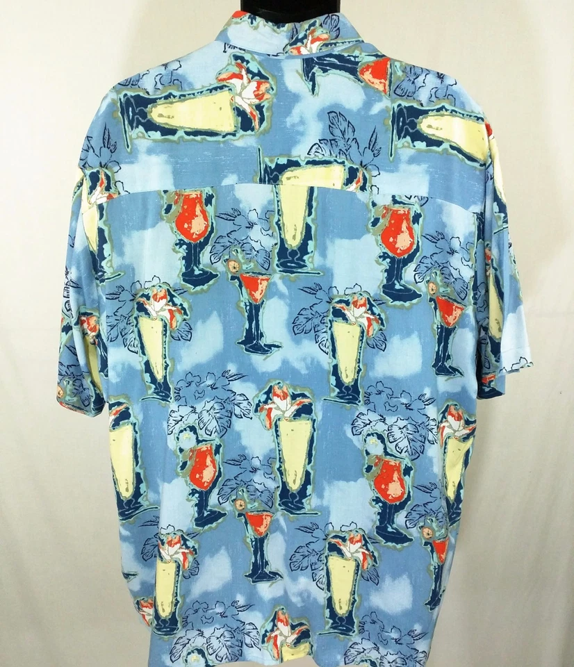 Tropical Hawaiian Shirt Mens Size XL Blue John Henry Viva Aloha Cocktails - Image 3 of 4