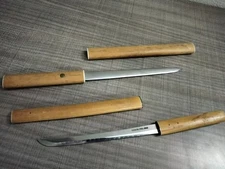 Lot of 2 Vintage Japanese Letter Opener / Miniature Knife ~ Wooden Bamboo Sheath