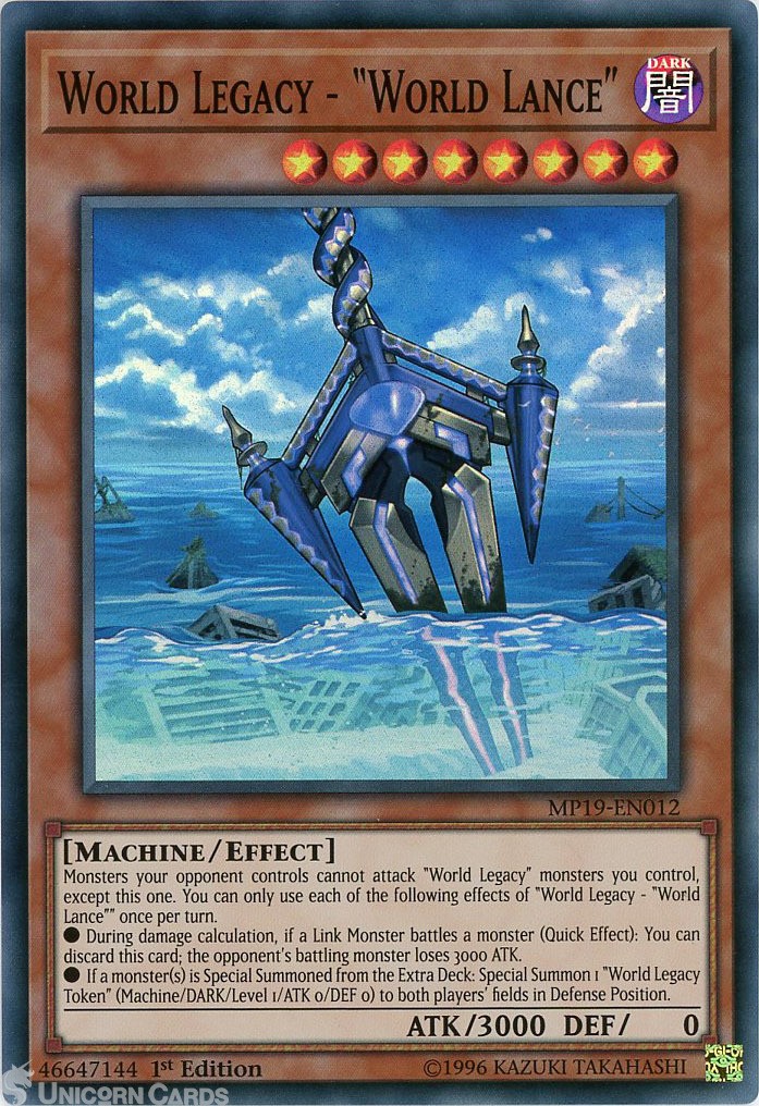 MP19-EN012 World Legacy - ""World Lance"" Super Rare 1st Edition Mint YuGiOh Card