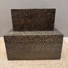 Vintage Brass Overlay Stacking Jewelry Trinket Boxes Hinged