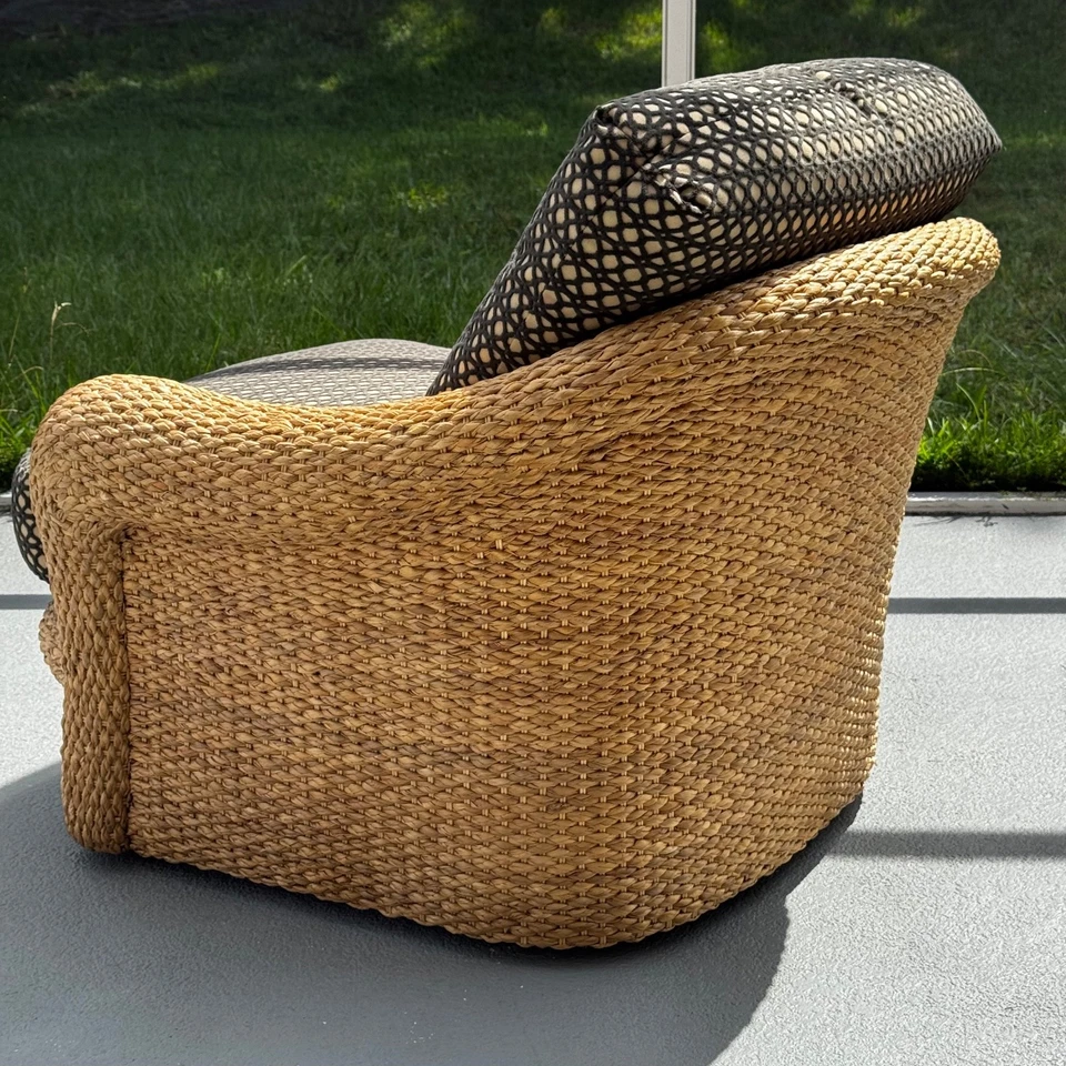 Century Furniture Silla Planeadora Salón Silla Giratoria Alta Gama Tejido Ratán Foto 4 de 4