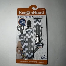 BooginHead Pacigrip Pacifier Holder Clip On Gray Chevron  2 Pack