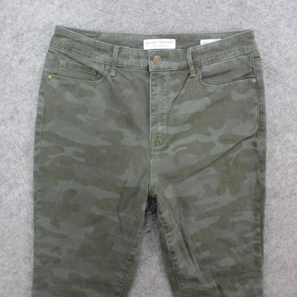 Pantalones de mezclilla para mujer Social Standard by Sanctuary 10/30 verde camuflaje tiro alto ajustados Foto 2 de 4