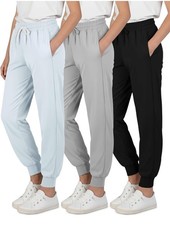 Real Essentials 3 Pack: Girls' Dry-Fit Jogger Sweatpants Set 3 MEDIUM